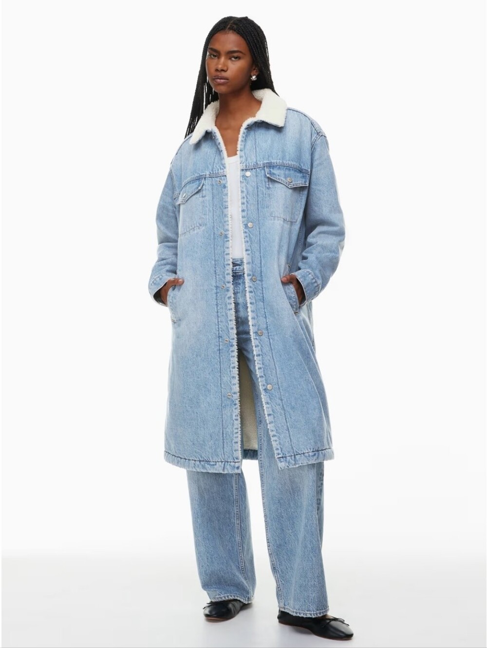 Sherpa Lined Denum Long Jacket Aritzia TNA